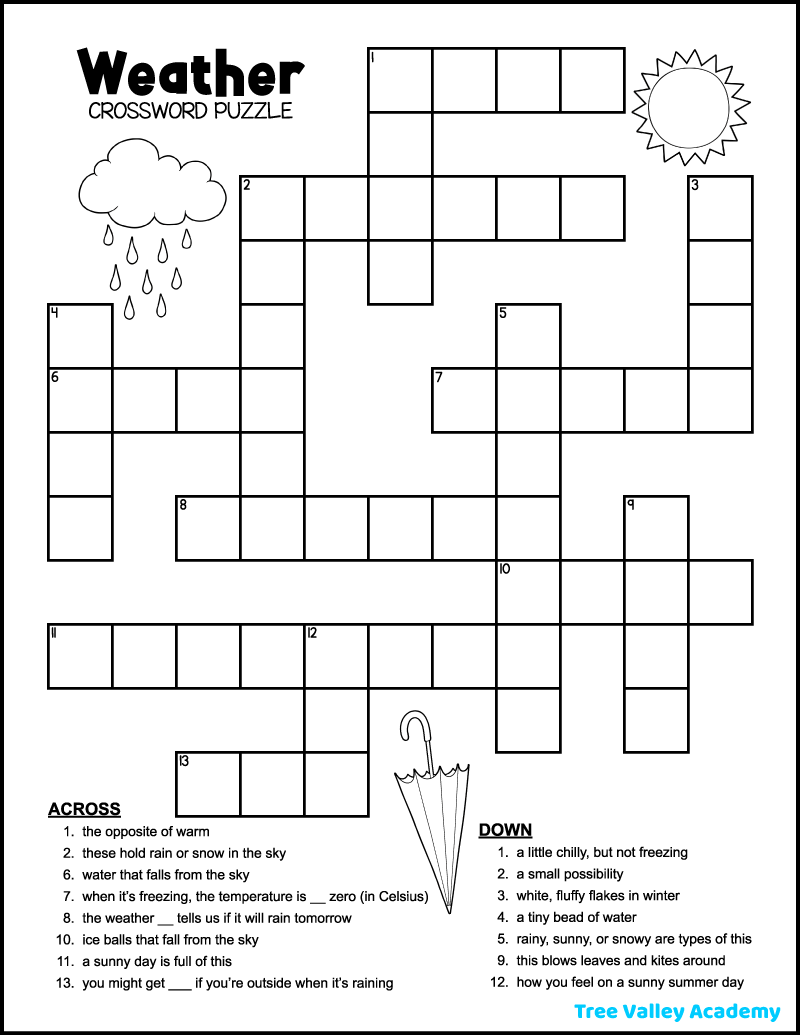 45 Crossword Puzzles For Kids Tree Valley Academy