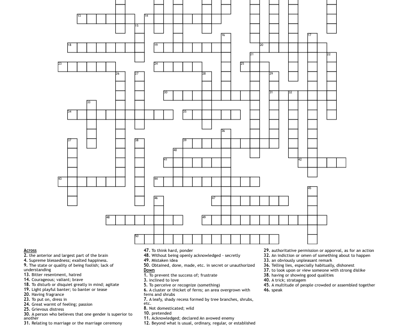 50 Word Crossword Puzzle WordMint
