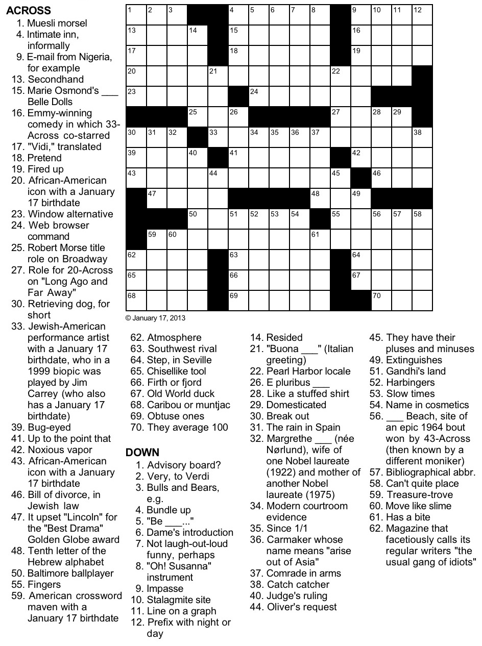 Birthday Crossword Puzzles Free Printable