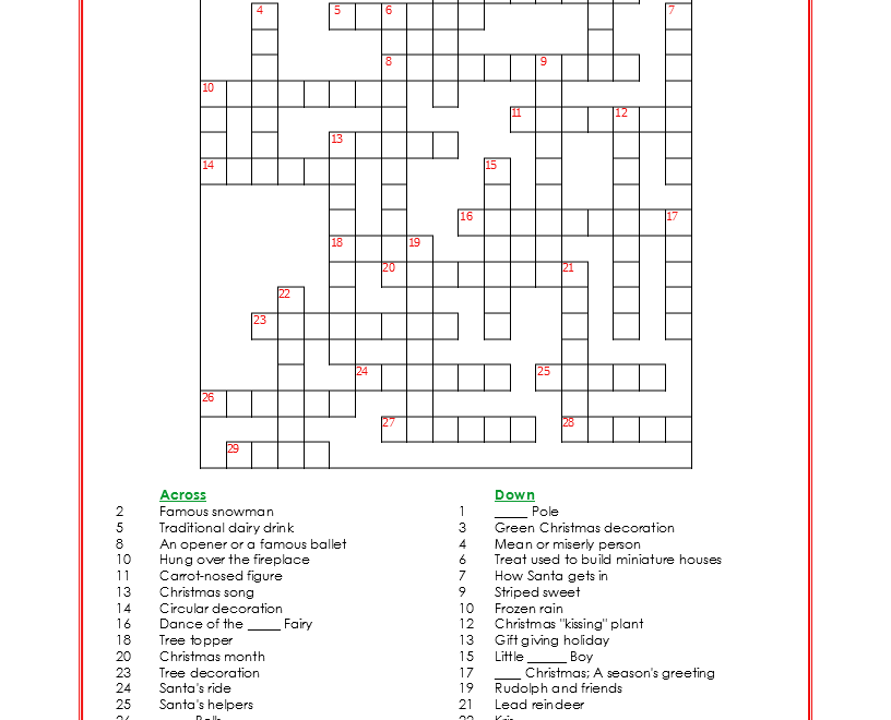 Christmas Crossword Puzzle Advanced My Printable Puzzles