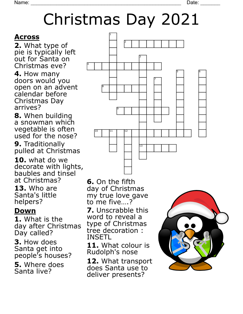 Free Printable Christmas Crossword Puzzles
