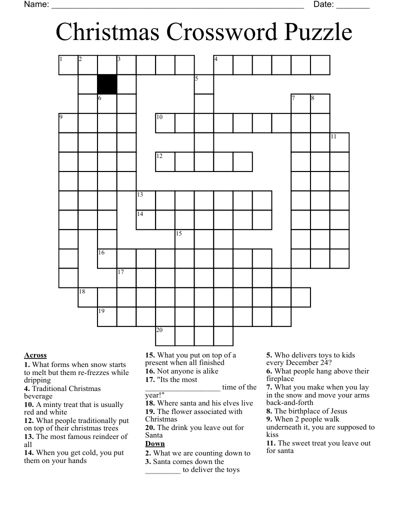 Christmas Crossword Puzzle Printable Free