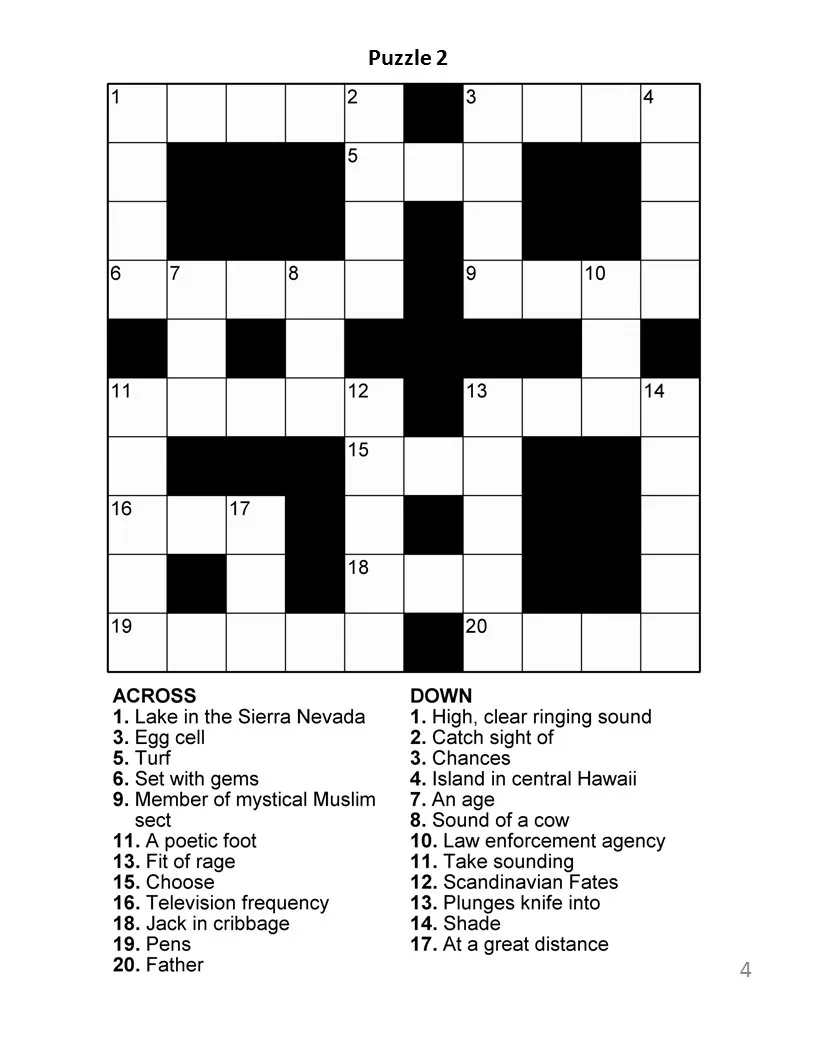 Free Easy Printable Crossword Puzzles For Adults