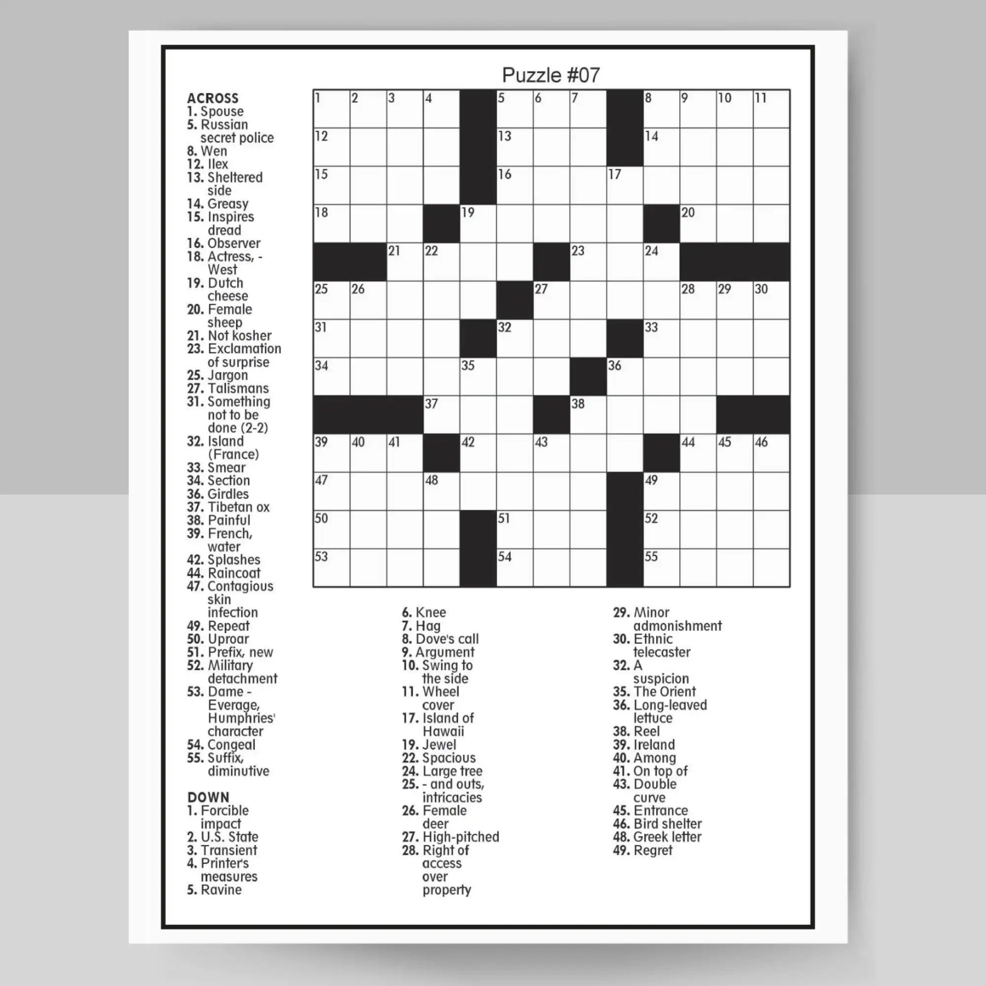 Crossword Puzzle For Adults Printable