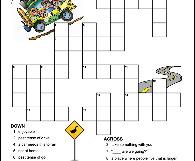Easy Road Trip Crossword Puzzle For Kids Tree Valley Academy
