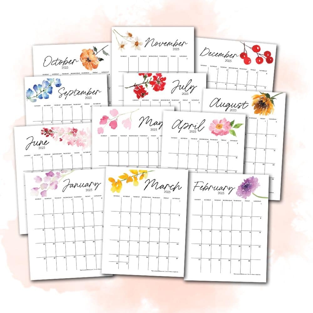 8X10 Printable Monthly Calendar 2025