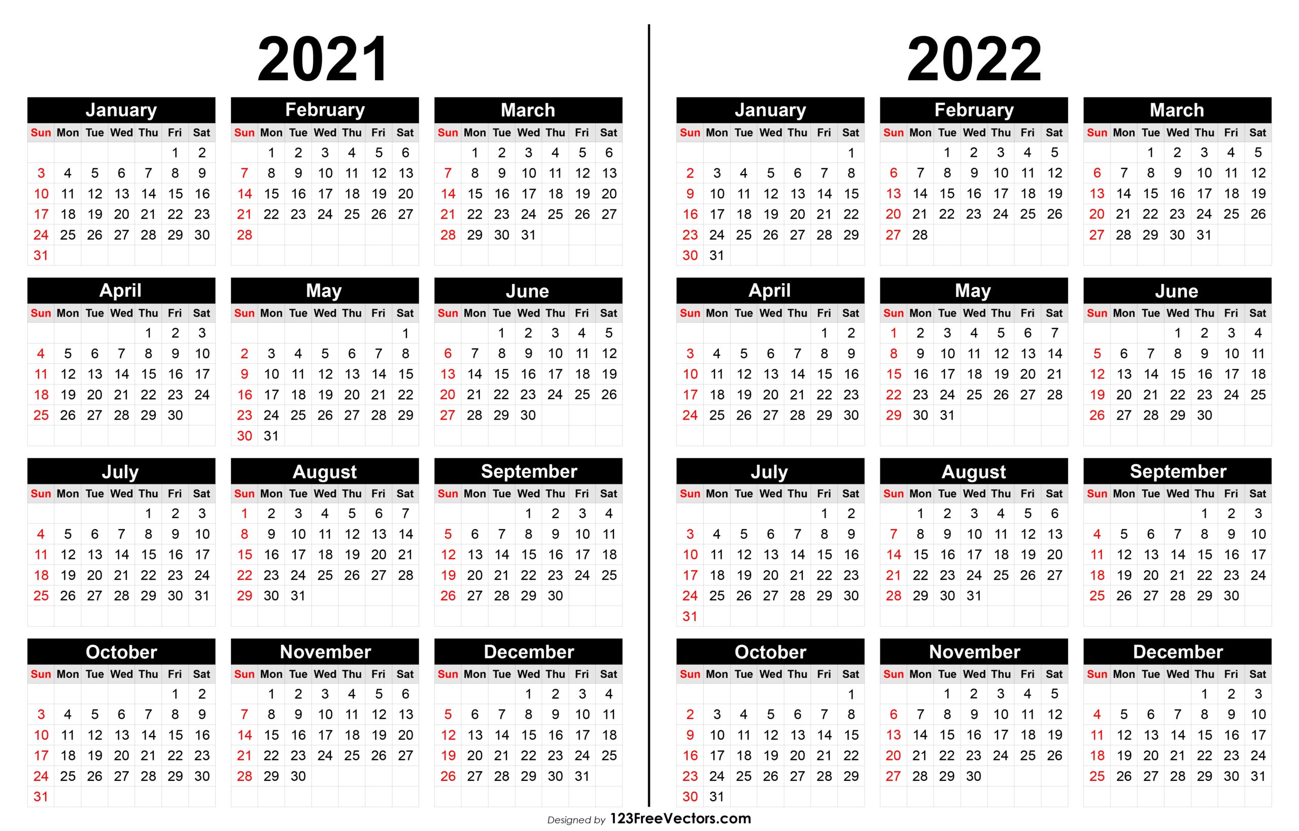 Free Download Printable Calendar Template For 2021 And 2022