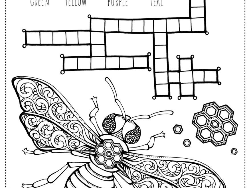 Free Printable Crossword Puzzle Bee Colouring Page For Kids Adults