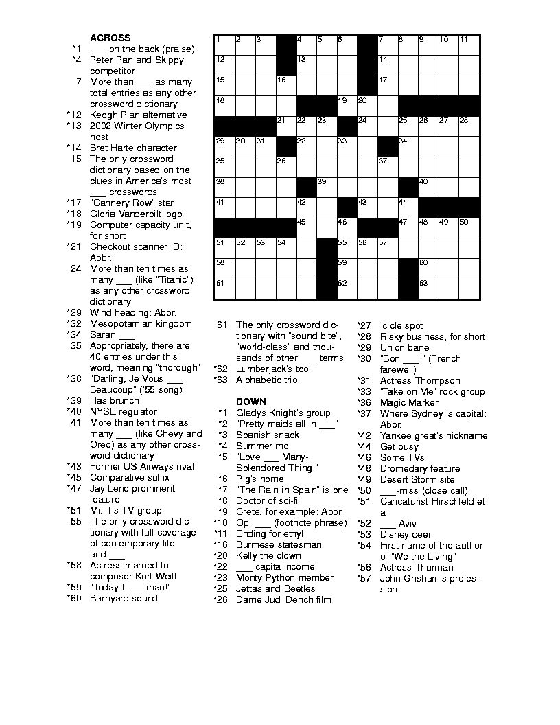 Easy Printable Crossword Puzzles For Adults