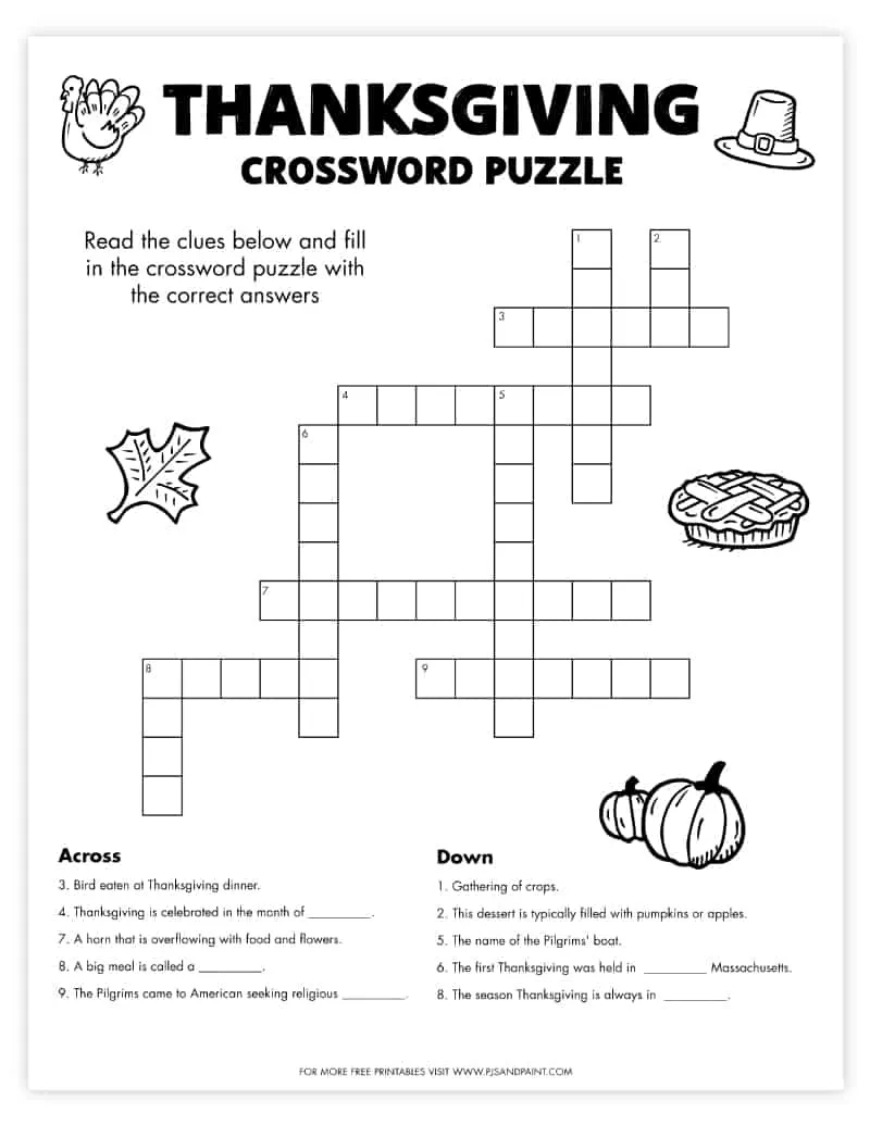 Free Printable Thanksgiving Crossword Puzzles