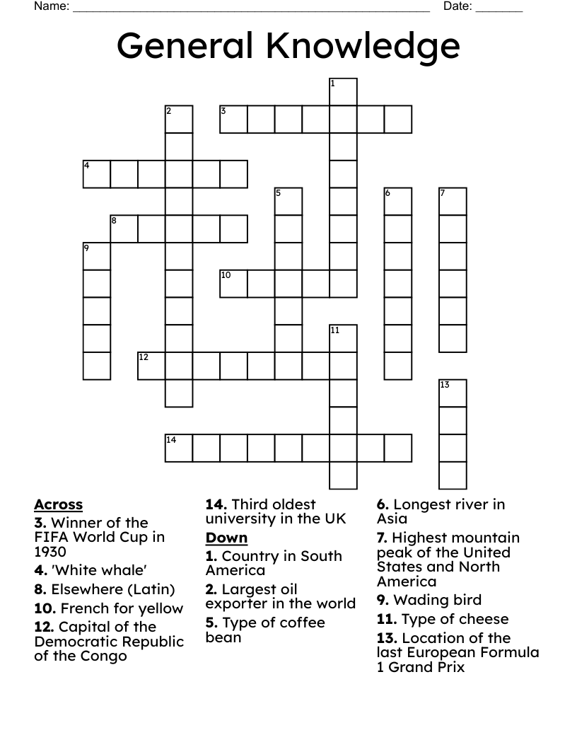 Free Printable Easy Crossword Puzzles