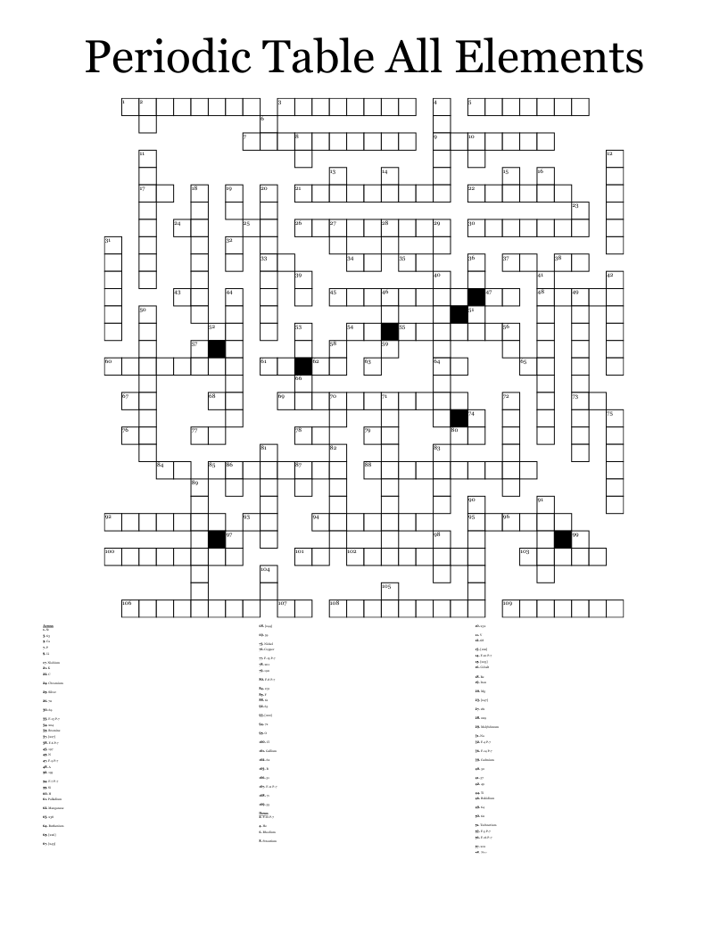 Free Printable Element Crossword Puzzle