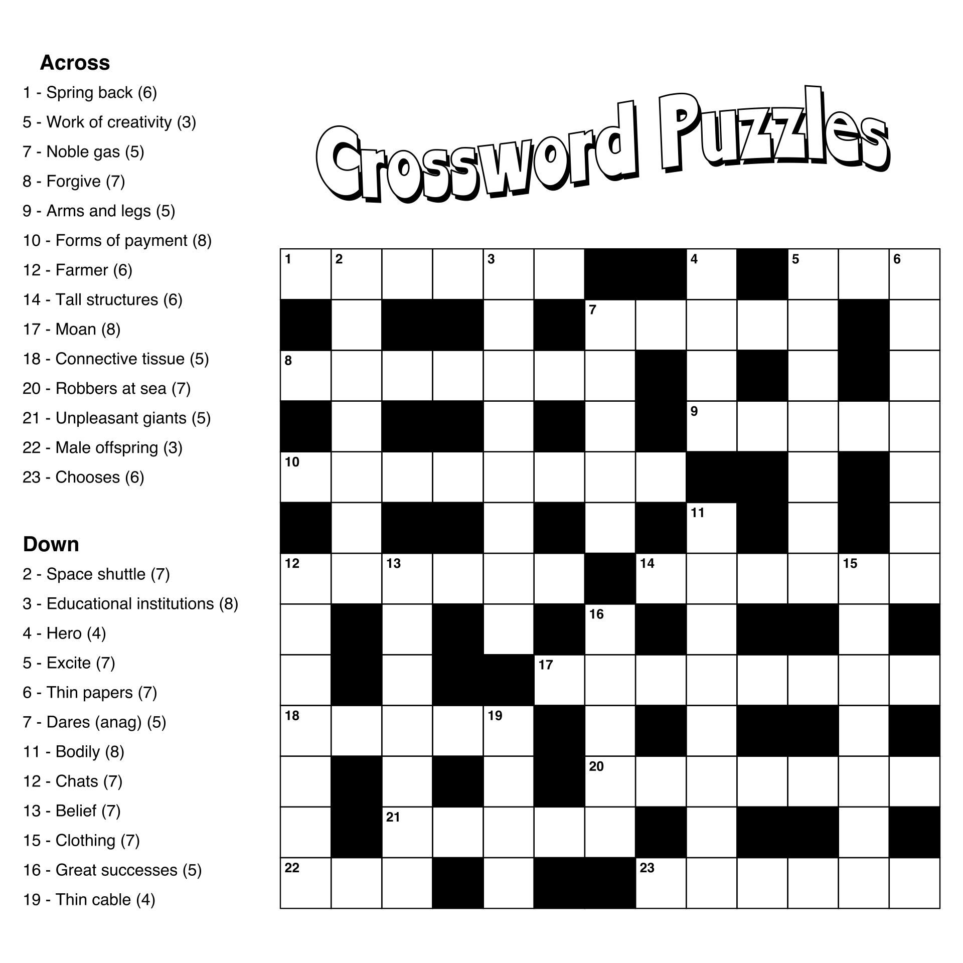Printable Crossword Puzzles Worksheets Library