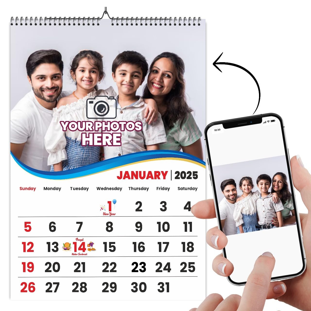 PrintFixels 2025 Customized Photo Calendar Personalized Wall Hanging Photo Calendars Large Wall Calendar 