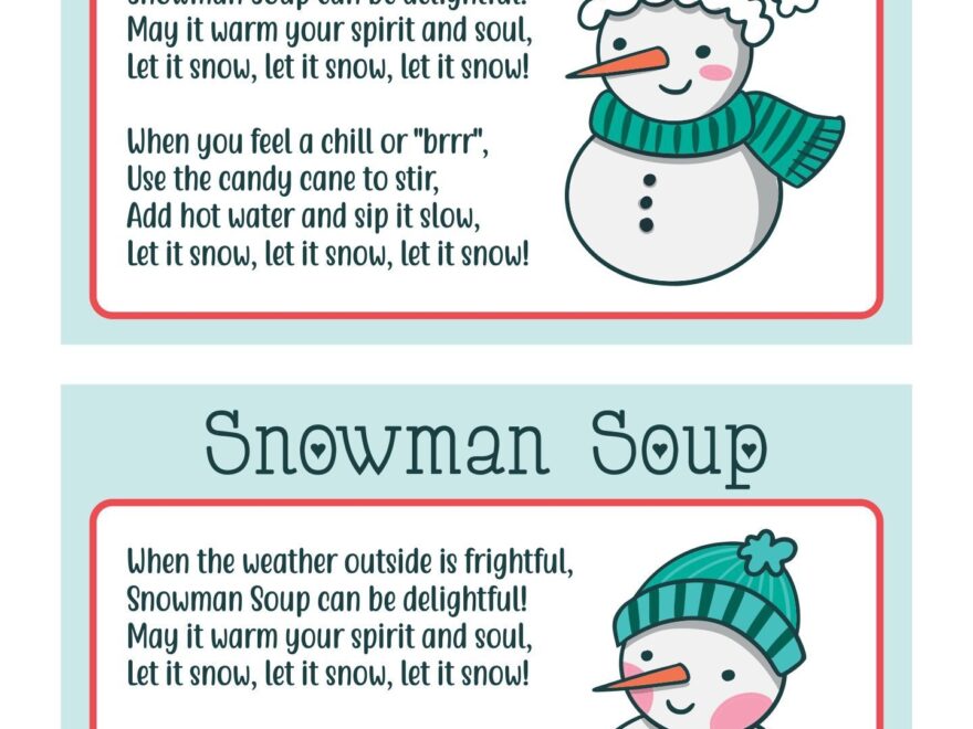 Snowman Soup Labels 10 Free PDF Printables Printablee