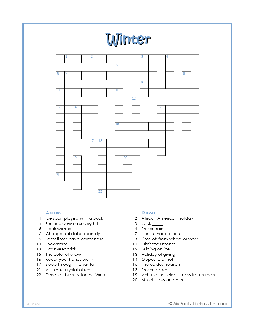 Free Printable Crossword Puzzles Adults