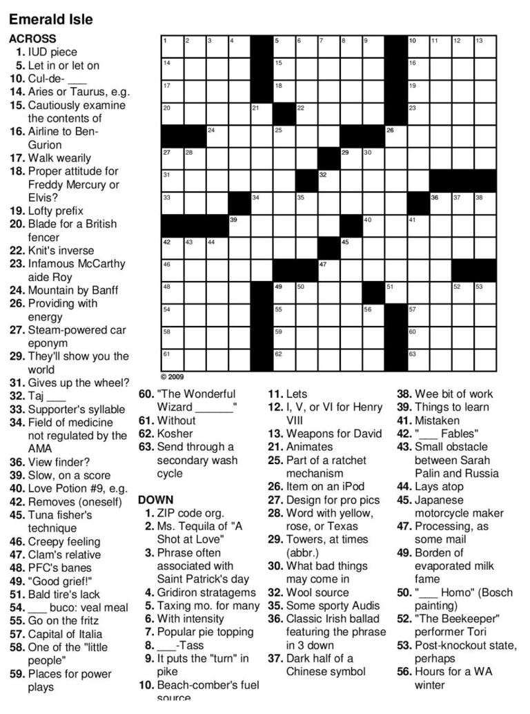 Easy Printable Crossword Puzzles For Adults