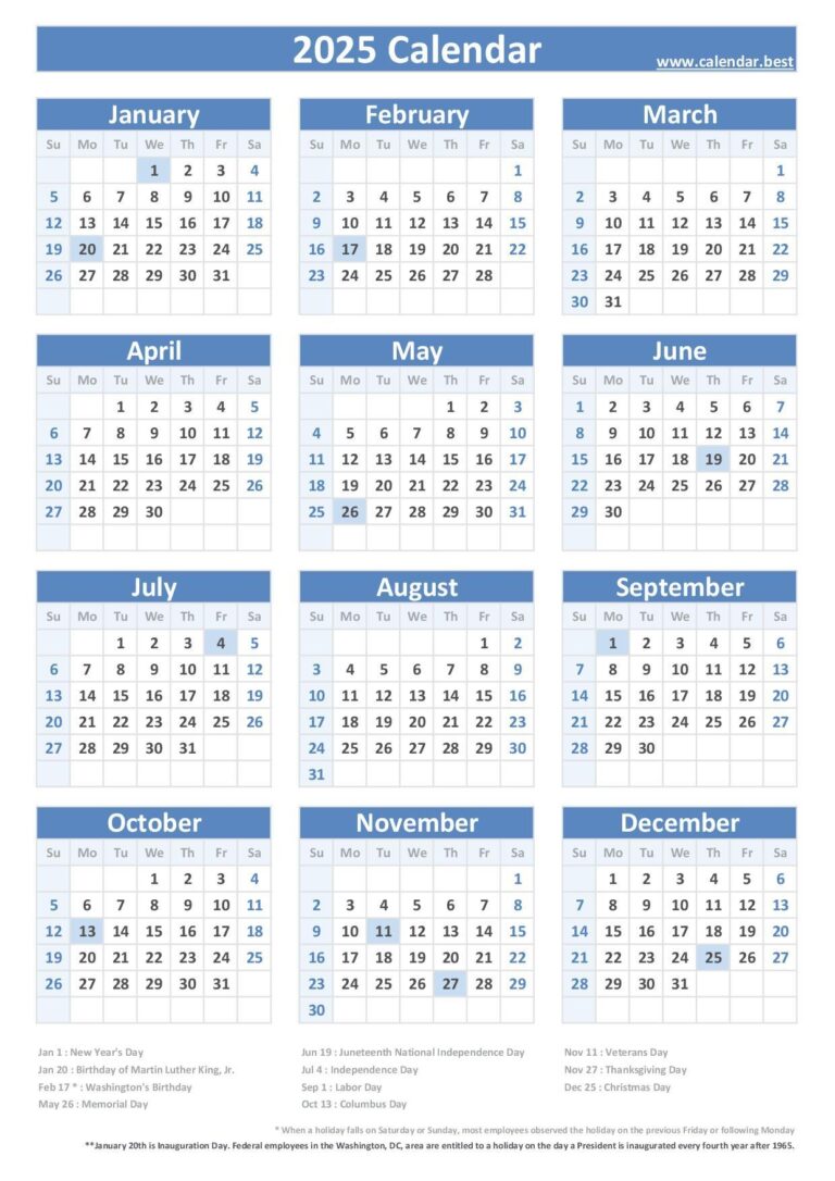 Printable Calendar DC 2025