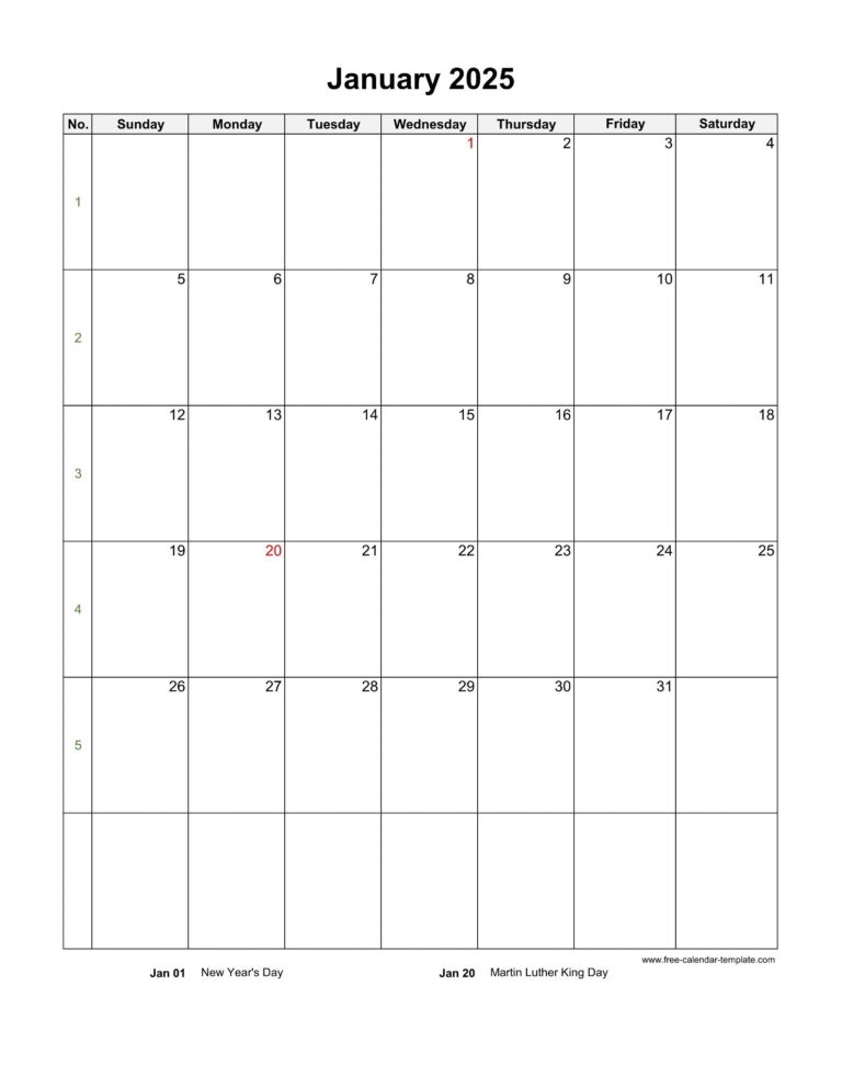 2025 Vertical Calendar Printable