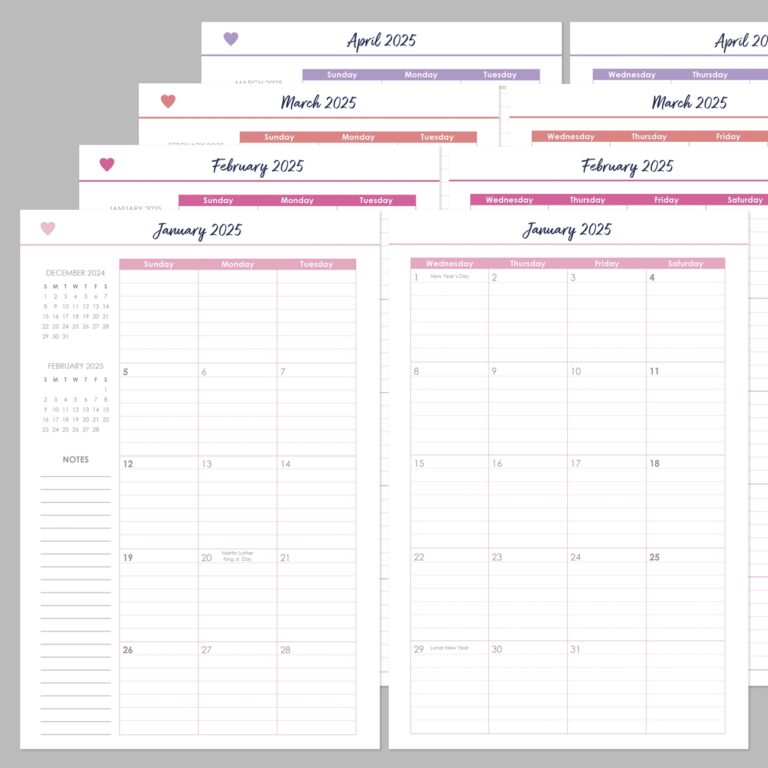 5X8 Printable Calendar 2025