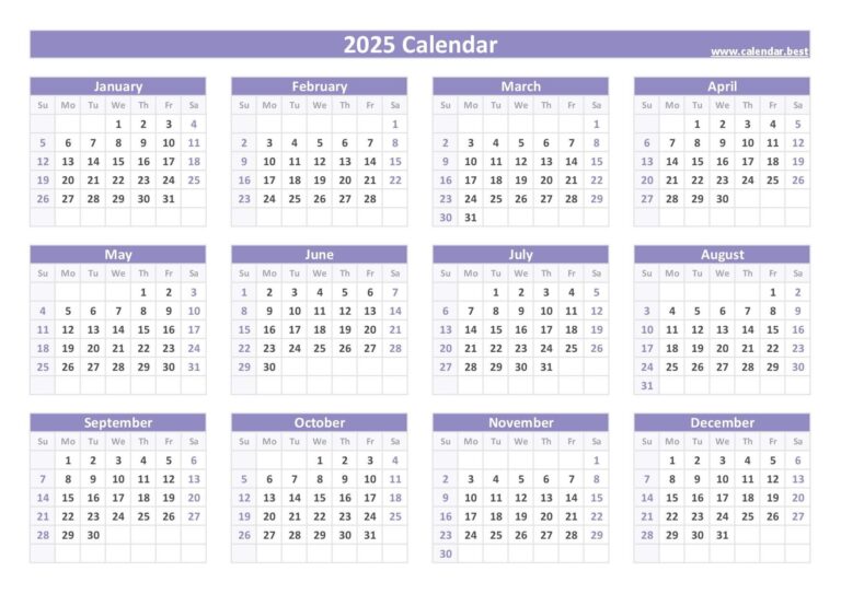 2025 Calendar Printable Whole Year Writable
