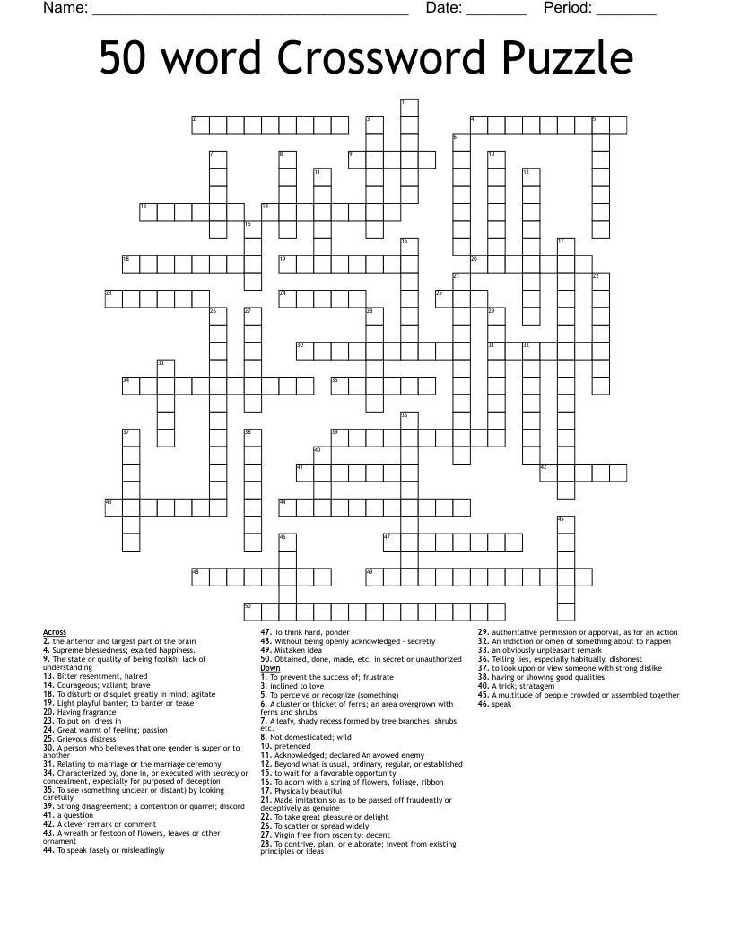 Free Crossword Puzzle Maker Printable 50 Words