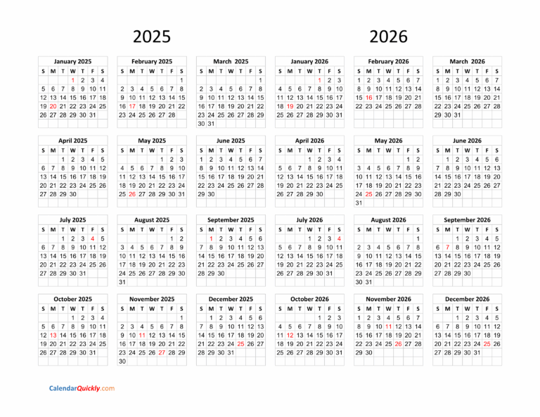 2025 2026 Calendar To Print