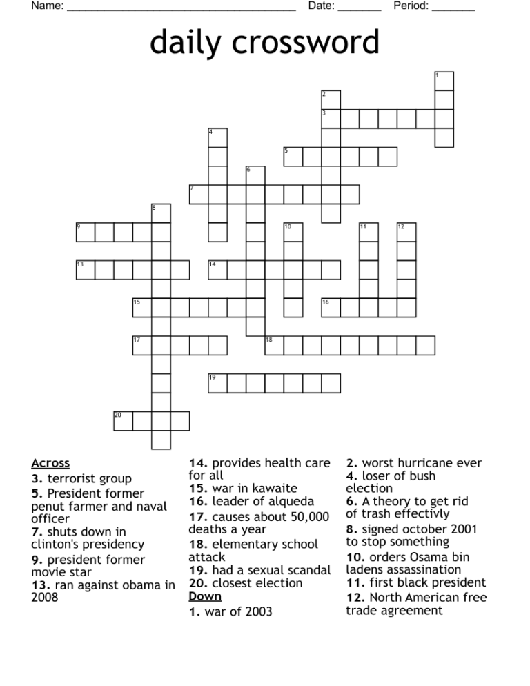 Free Printable Daily Crossword Puzzles