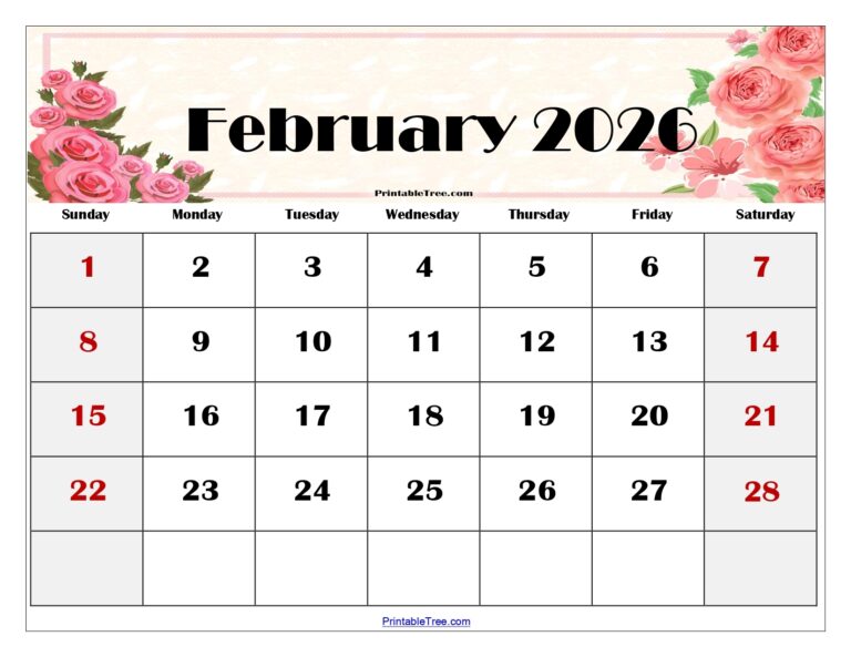 Febrauary 2026 Calendar Printable