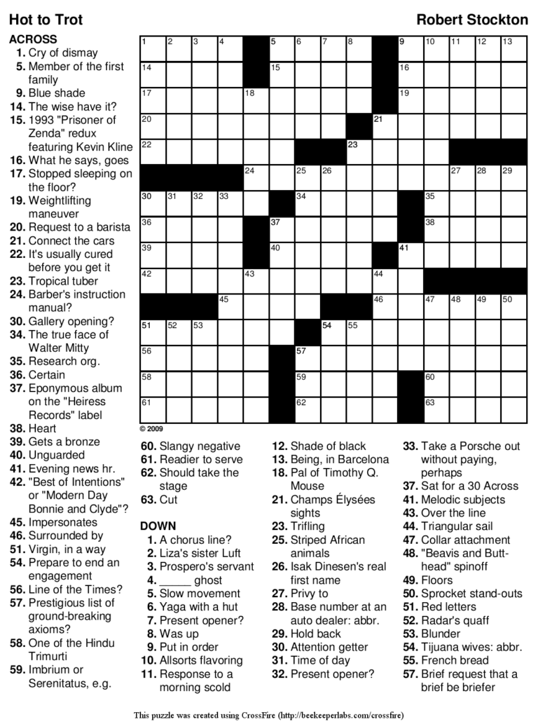Medium Hard Crossword Puzzles Printable
