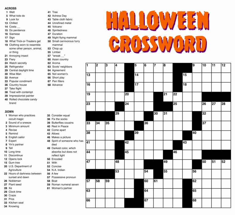 Free Printable Crossword Puzzles Medium Difficulty With Answers