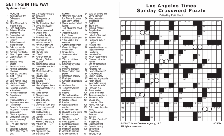La Times Crossword Puzzle Printable