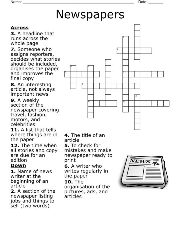 Printable Newspaper Crossword Puzzles For Free