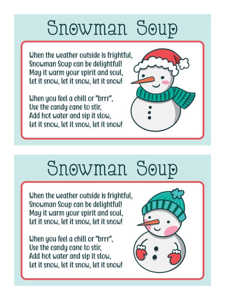 Free Printable Snowman Soup Labels