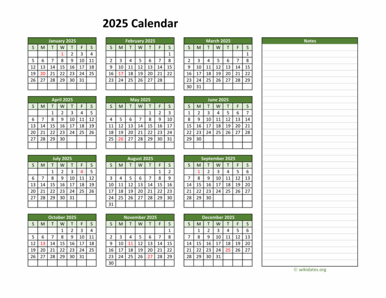 Printable 2025 Calendar With Holidays And Notes