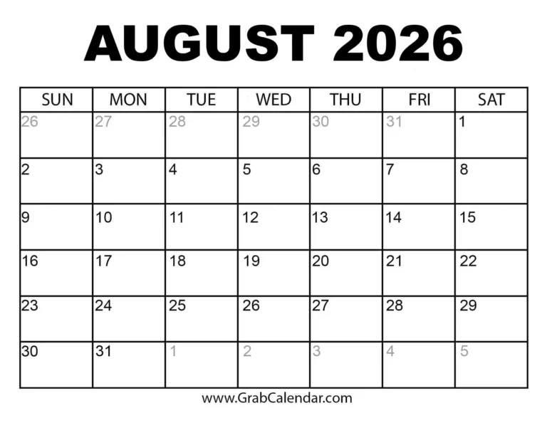 August 2026 Wall Calendar Printable