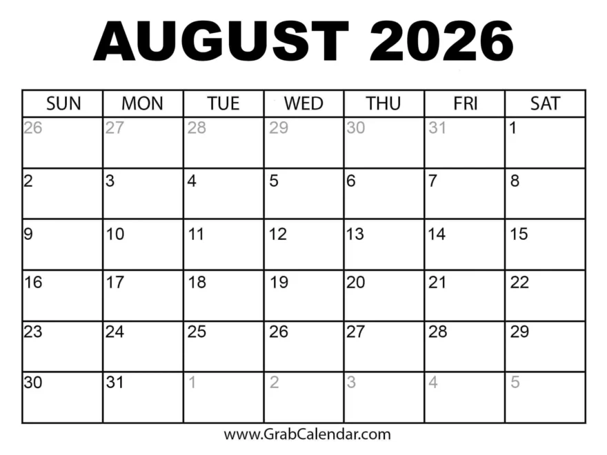 august 2026 wall calendar printable