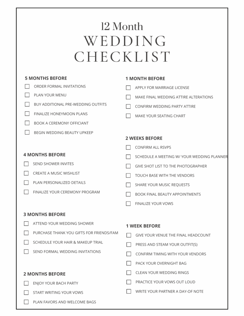 free printable 12 month wedding planning checklist timeline pdf