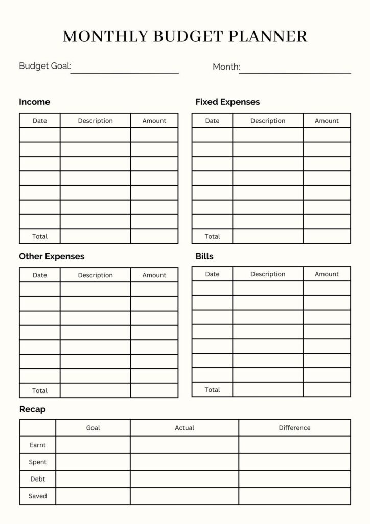 free printable monthly budget planner pdf with categories