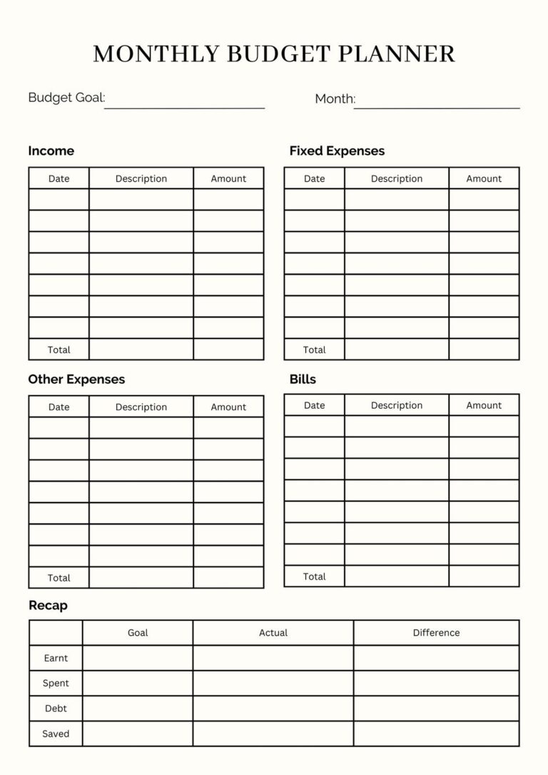 Free Printable Monthly Budget Planner Pdf