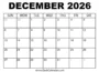 simple december 2026 calendar printable