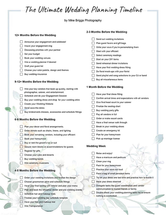 ultimate free printable wedding planning checklist timeline